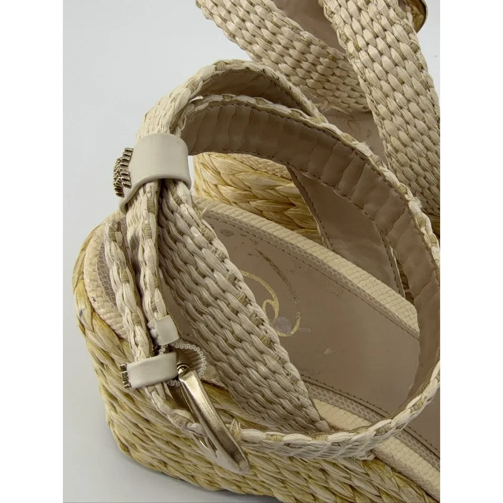 Sam Edelman April Women's 10.5 M Beige Straw Wedge Espadrille Sandals
